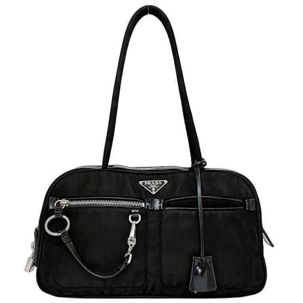 Prada Boston Bag Black Tessuto Handbag Zipper Plate Triangle Business